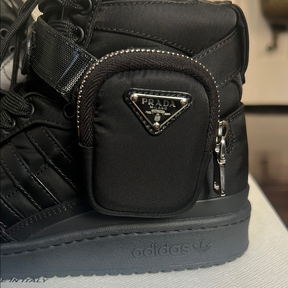 Prada Adidas Re-Nylon Black High-Top Sneakers Sleek Comfort